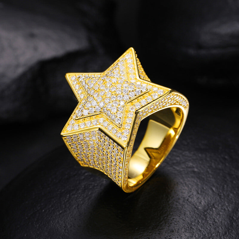 Moissanite Silver Star Ring,S925 Sterling Silver,Ring for Men Moissanite Star Ring,Hip Hop Ring,Iced Out Star Ring, Gift for Him,Men JewelryClassic (BMS119)