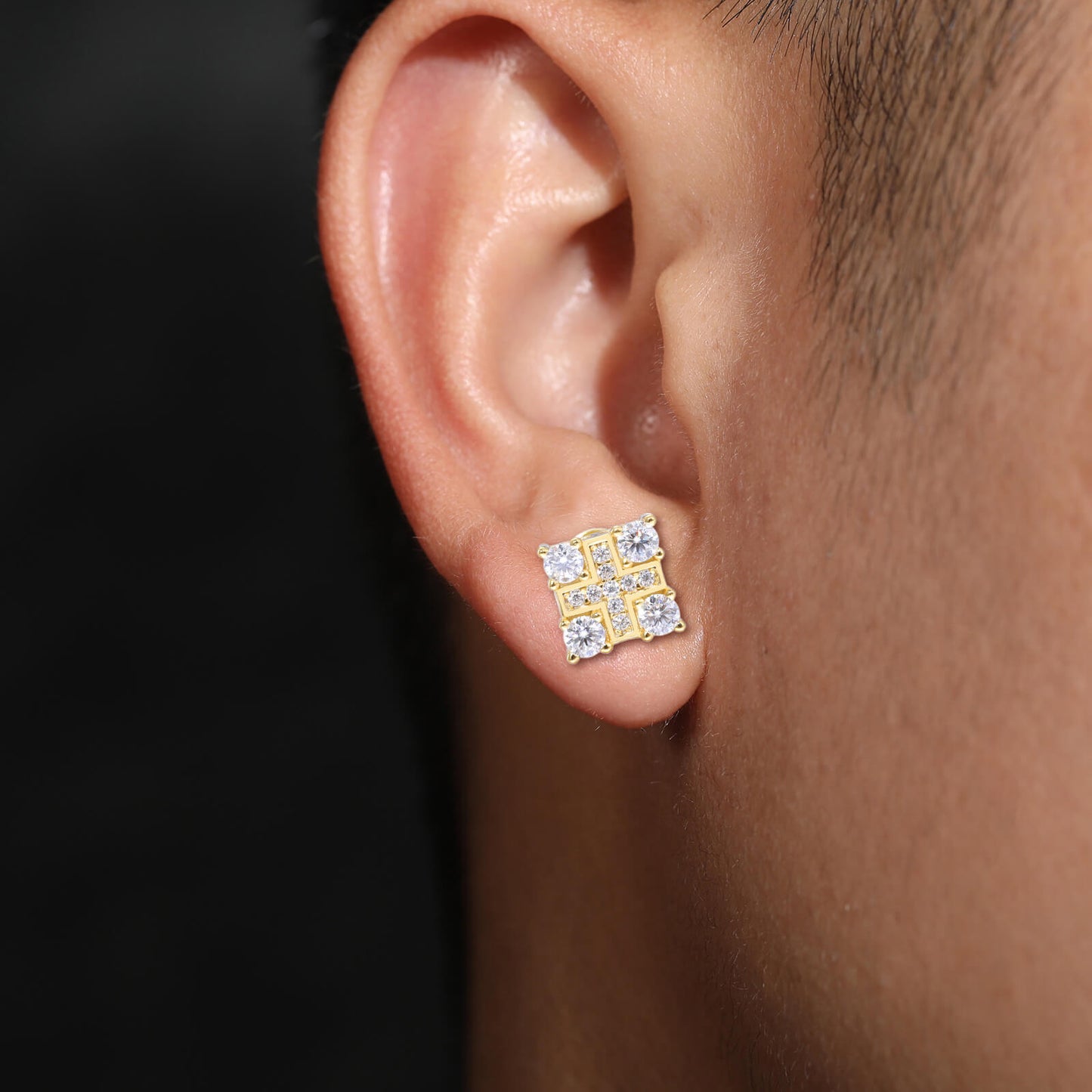 Classic Men's Studs Earrings Black Moissanite S925 Sterling Silver (BMS127)