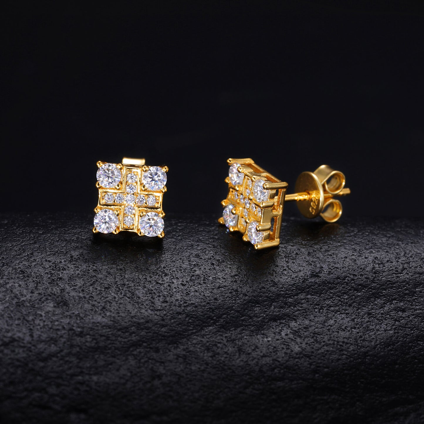 Classic Men's Studs Earrings Black Moissanite S925 Sterling Silver (BMS127)