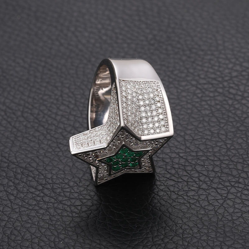 Classic Men's Green Star Moissanite Ring S925 Sterling Silver (BMS124)