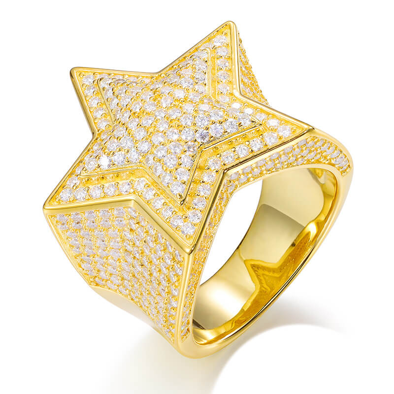 Moissanite Silver Star Ring,S925 Sterling Silver,Ring for Men Moissanite Star Ring,Hip Hop Ring,Iced Out Star Ring, Gift for Him,Men JewelryClassic (BMS119)