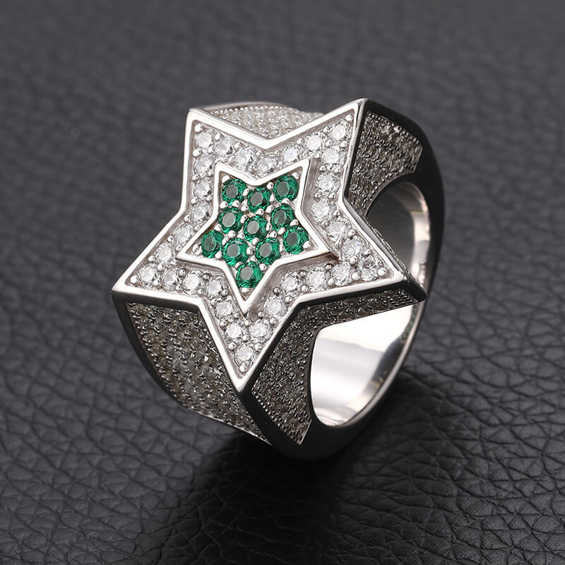 Classic Men's Green Star Moissanite Ring S925 Sterling Silver (BMS124)