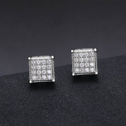 Classic Men's Studs Earrings Black Moissanite S925 Sterling Silver (BMS131)