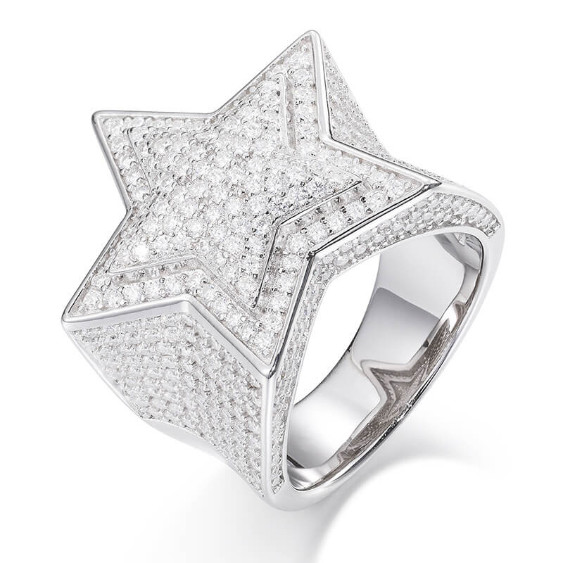 Moissanite Silver Star Ring,S925 Sterling Silver,Ring for Men Moissanite Star Ring,Hip Hop Ring,Iced Out Star Ring, Gift for Him,Men JewelryClassic (BMS119)