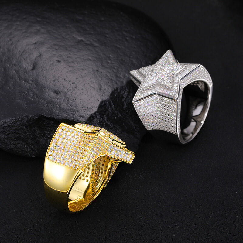 Moissanite Silver Star Ring,S925 Sterling Silver,Ring for Men Moissanite Star Ring,Hip Hop Ring,Iced Out Star Ring, Gift for Him,Men JewelryClassic (BMS119)