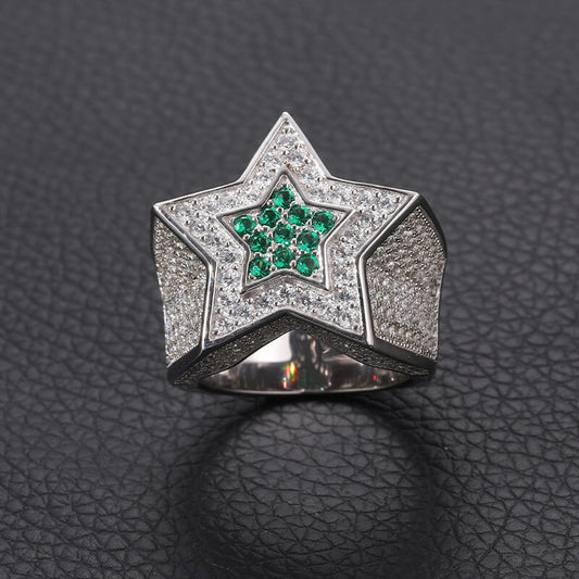 Classic Men's Green Star Moissanite Ring S925 Sterling Silver (BMS124)