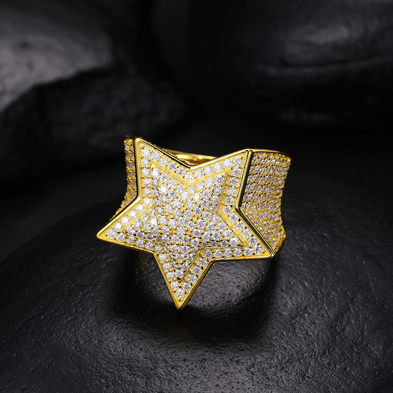 Moissanite Silver Star Ring,S925 Sterling Silver,Ring for Men Moissanite Star Ring,Hip Hop Ring,Iced Out Star Ring, Gift for Him,Men JewelryClassic (BMS119)