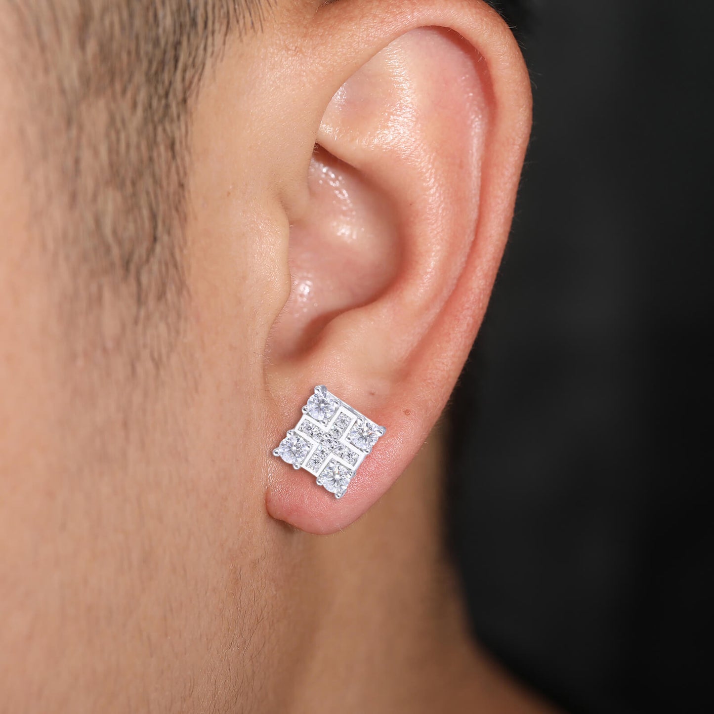 Classic Men's Studs Earrings Black Moissanite S925 Sterling Silver (BMS127)