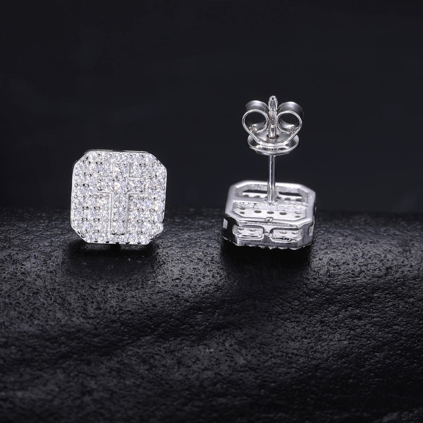 Classic Men's Studs Earrings Black Moissanite S925 Sterling Silver (BMS126)