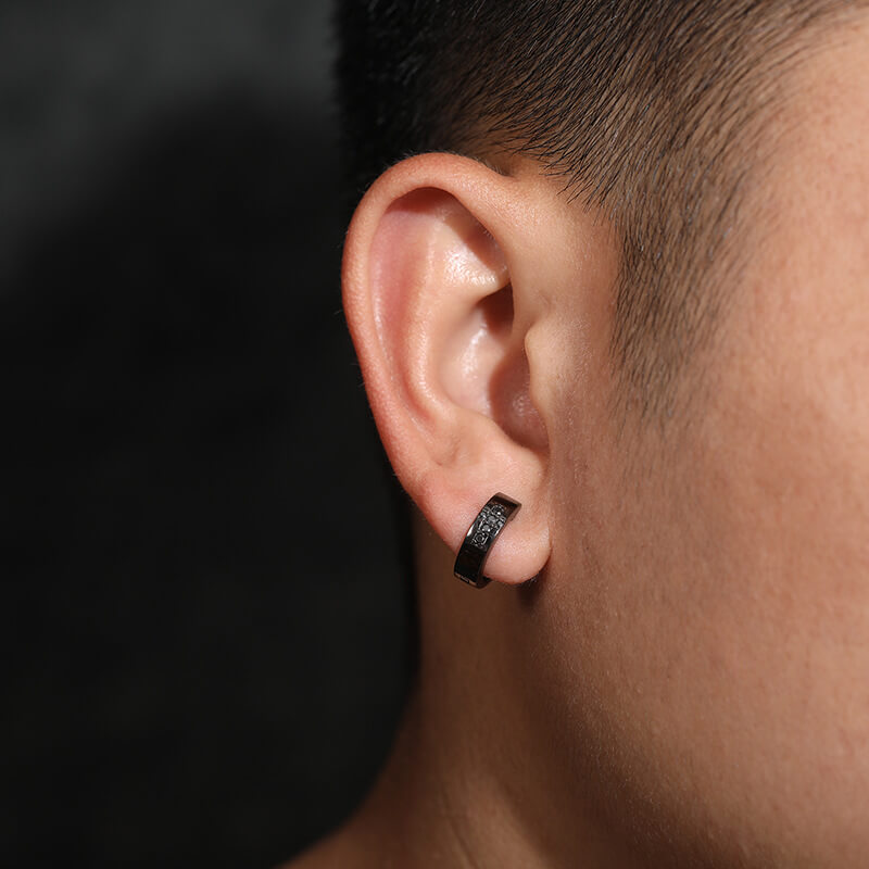 Classic Men's Studs Earrings Black Moissanite S925 Sterling Silver (BMS125)