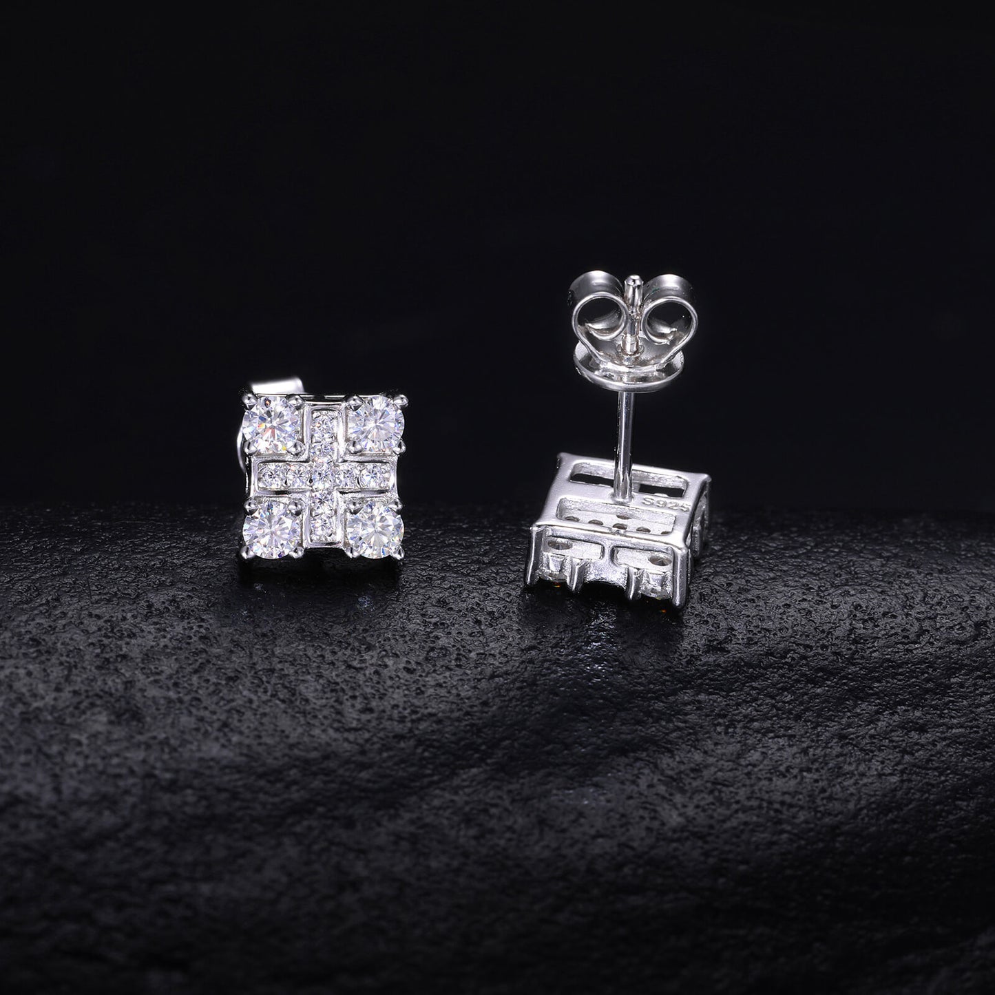 Classic Men's Studs Earrings Black Moissanite S925 Sterling Silver (BMS127)