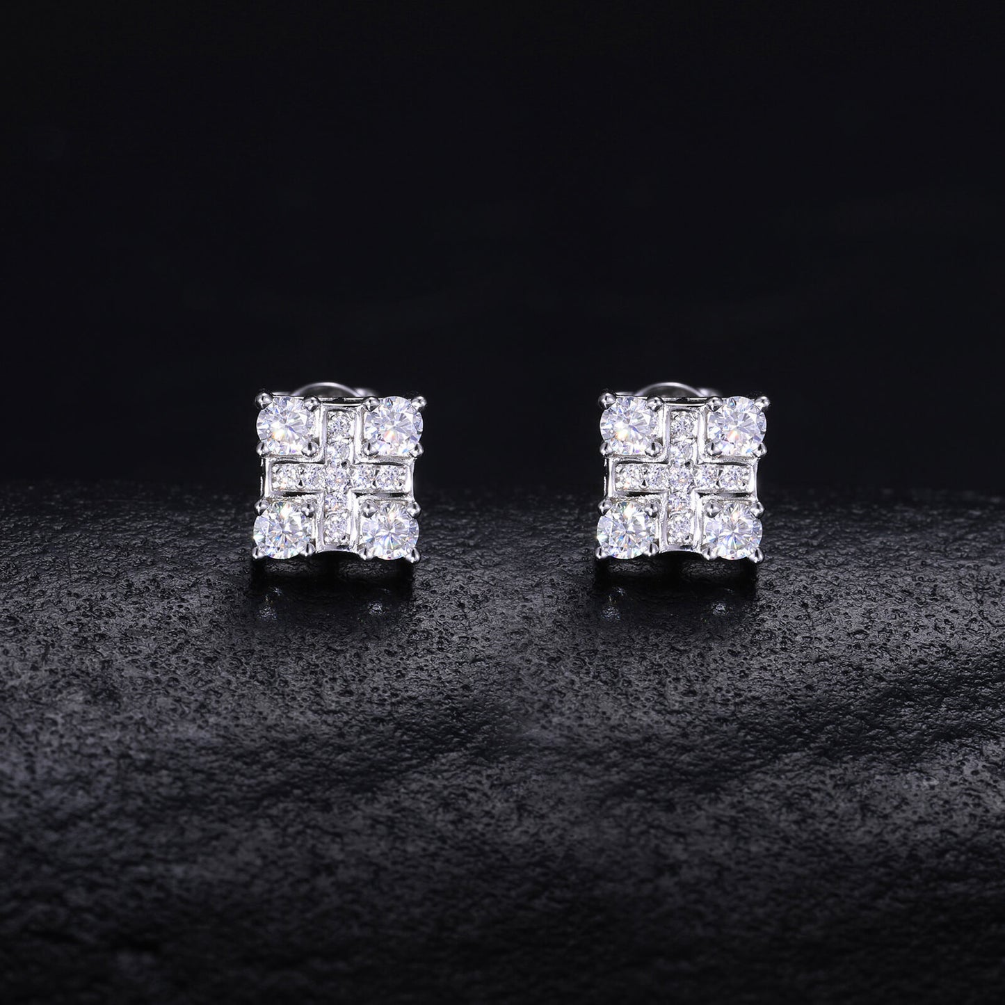 Classic Men's Studs Earrings Black Moissanite S925 Sterling Silver (BMS127)