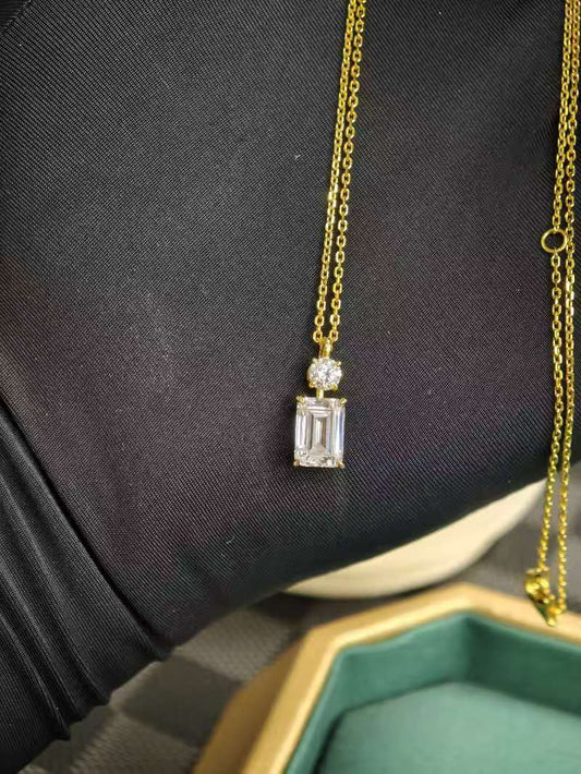 S925 sterling silver  Emerald Cut Lab Diamond Solitaire Necklace (NK 1118)