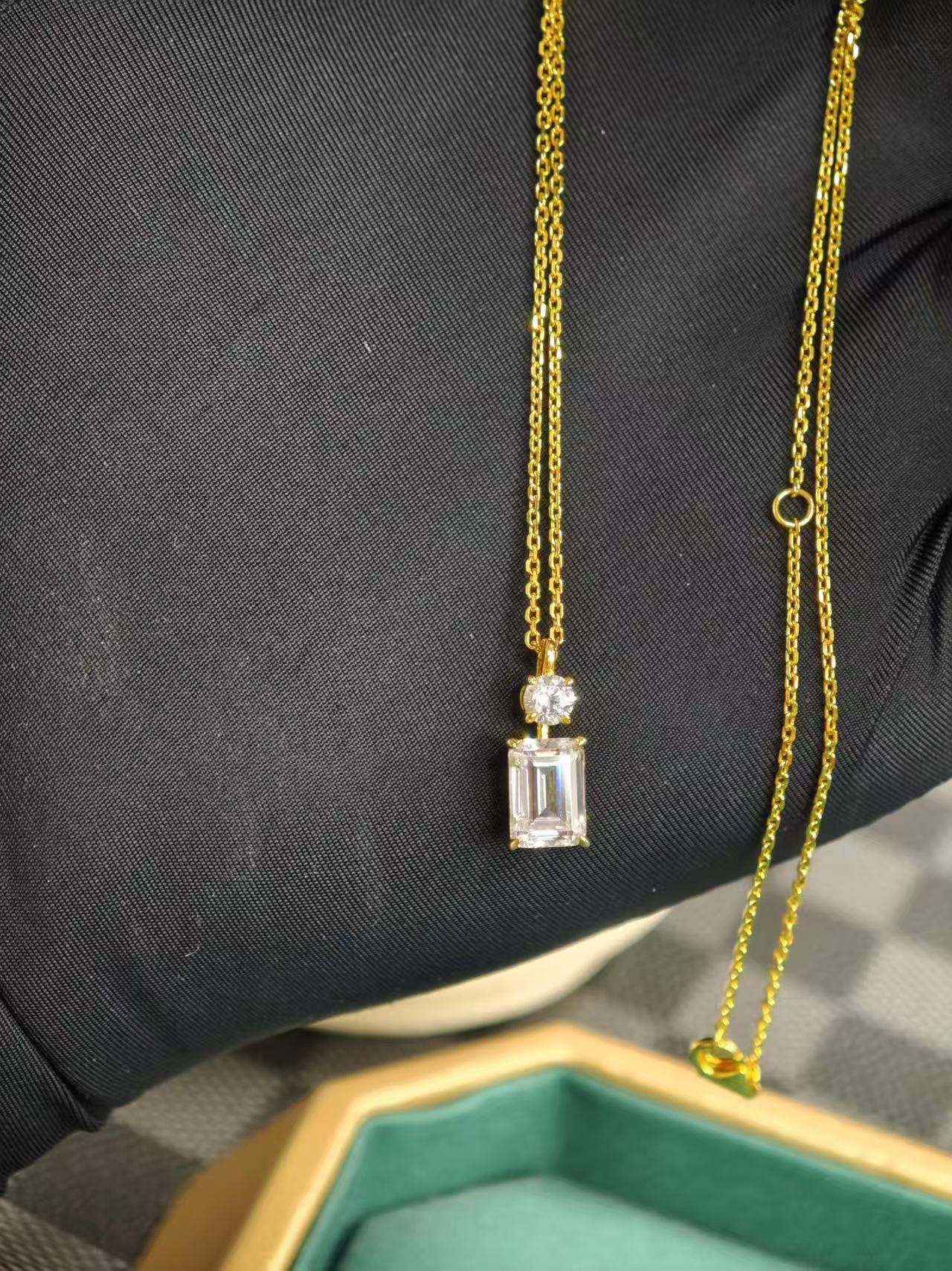S925 sterling silver  Emerald Cut Lab Diamond Solitaire Necklace (NK 1118)
