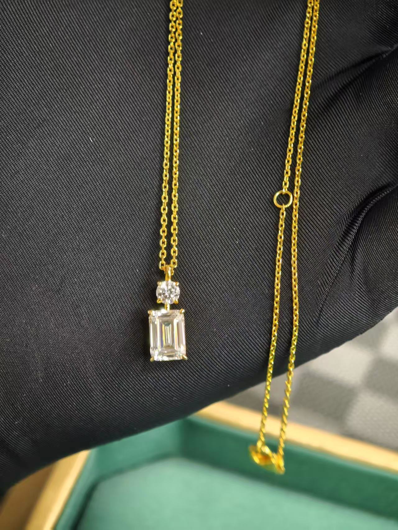 S925 sterling silver  Emerald Cut Lab Diamond Solitaire Necklace (NK 1118)