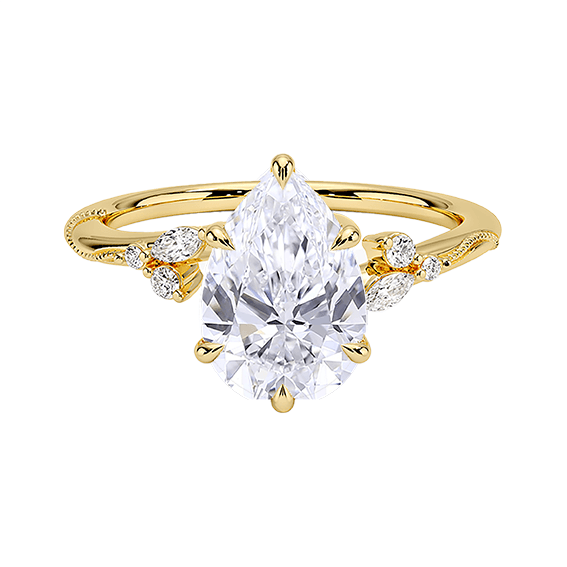 Design Milgrain 2ct Pear Cut Lab Diamond Engagement Ring (PE 6118)