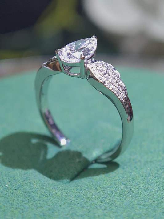 0.84CT Pear-Shaped Water Drop shape Diamond Wing Shank Engagement Ring in 14K Gold with 0.115TCW Side Stones (PEX 008)