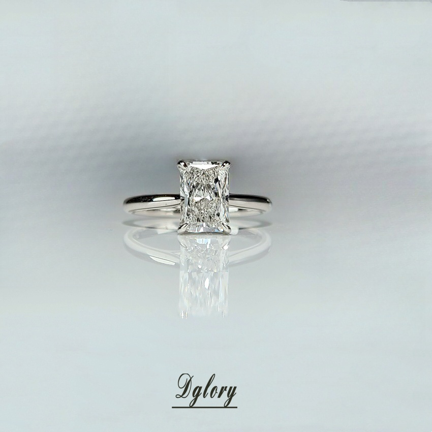 Lab Created Diamond Engagement Ring, 14K, 1.5 CT, E VS1, Lab Radiant Cut, IGI Certified, 6-Prong Ring, Twisted Cathedral Setting Hidden Halo  (ST 0016)