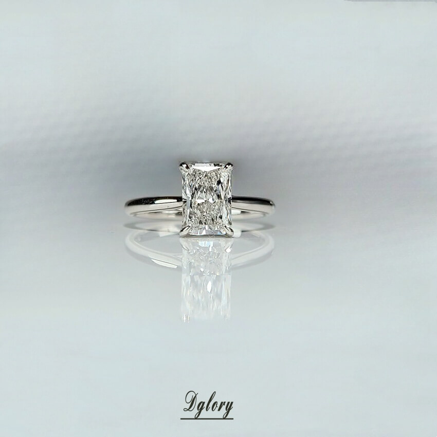 Lab Created Diamond Engagement Ring, 14K, 1.5 CT, E VS1, Lab Radiant Cut, IGI Certified, 6-Prong Ring, Twisted Cathedral Setting Hidden Halo  (ST 0016)