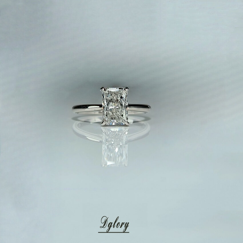 Lab Created Diamond Engagement Ring, 14K, 1.5 CT, E VS1, Lab Radiant Cut, IGI Certified, 6-Prong Ring, Twisted Cathedral Setting Hidden Halo  (ST 0016)