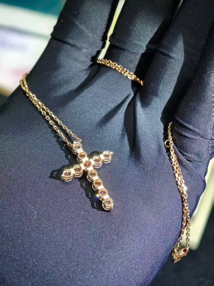 Cross Necklace Choker Solid 14K Gold Lab Grown Diamond necklace Choker chain (NK 1120) (Copy)