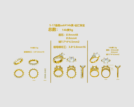 Mil 70% balance link 4-4 ring set  Tiktok livestream 14K yellow petal head bezel setting hidden bridge paved euro shank matching an open band marquise each piect size 6.25 (Copy) (Copy)