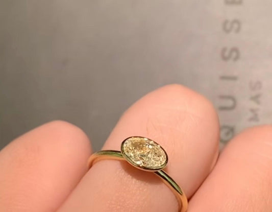 Lal TIKTOK LIVESTREAM  1ct yellow oval diamond WITH IGI CERTIFICATE bezel setting 14k Yellow Solid gold east-west bezel setting  size 6.75