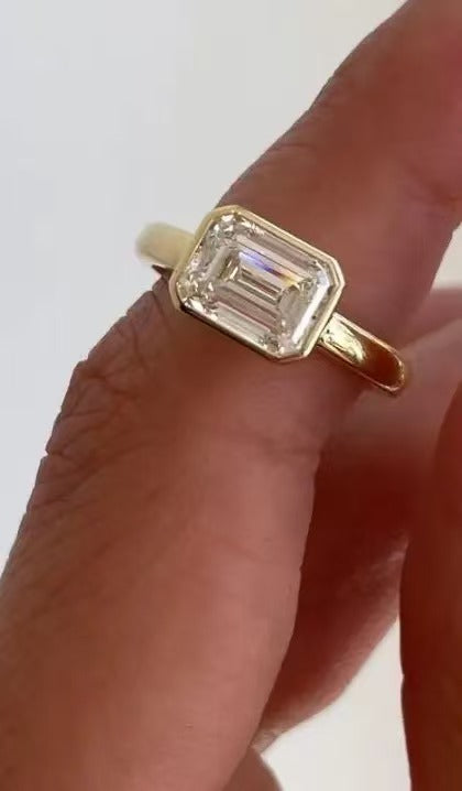 IZZ TIKTOK LIVESTREAM 2-1 Deposit link 14K Yellow gold 1.5ct Emerald cut E VS1 East-West bezel setting with a low profile size 5.5 (Copy)