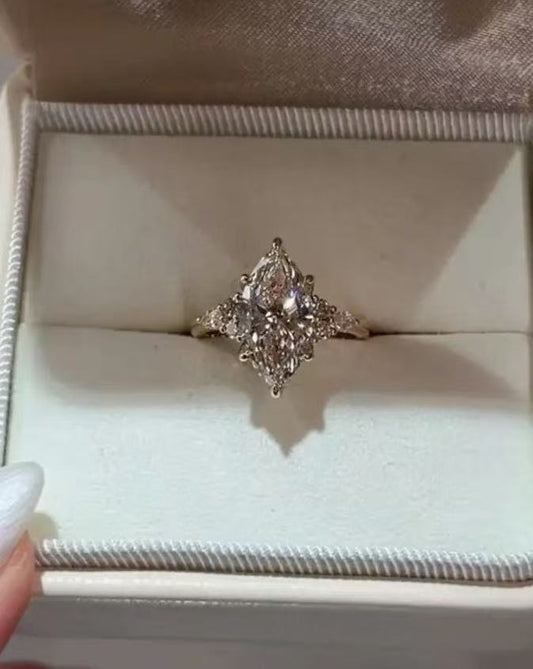 MEH TIKTIOK LIVESTREAM Balance link solid 14K yellow gold 3ct marquise cut with side stones E VS1 s with IGI Certificate size 6.5