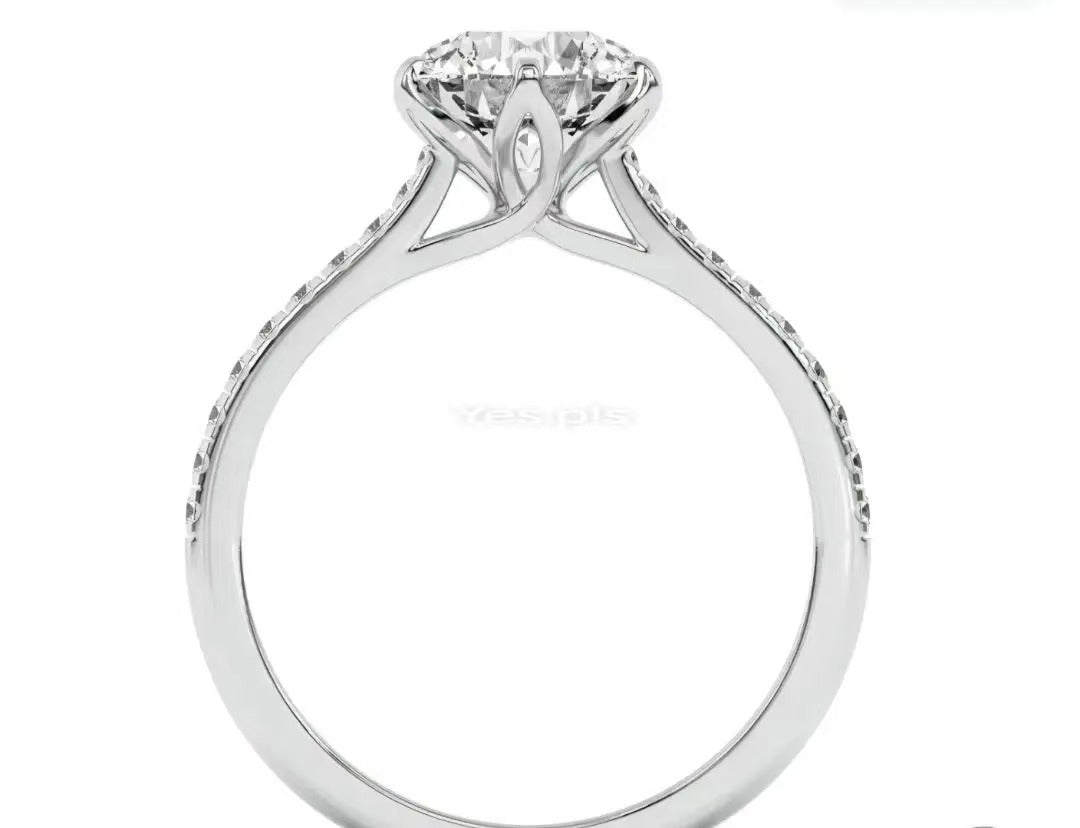 KAR TIKTIOK LIVESTREAM  14k solid white Gold 3ct round brilliant cut petal setting and paved band E VS1 Size 6