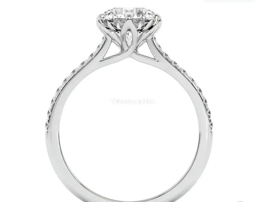 KAR TIKTIOK LIVESTREAM  14k solid white Gold 3ct round brilliant cut petal setting and paved band E VS1 Size 6