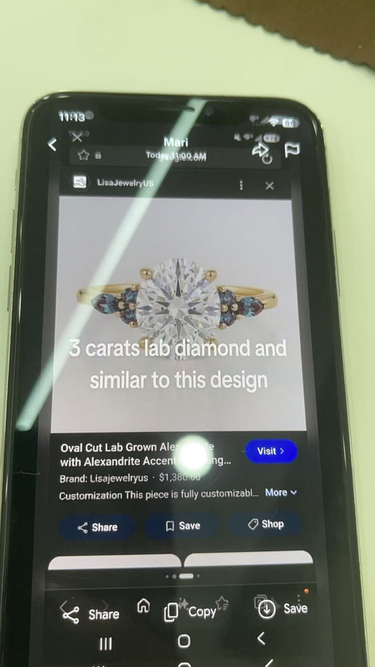 MARI TIKTOK LIVESTREAM 2-2  LINK , ring sets 14K solid gold 2-tone, 3 carats two tones elongated cushion cut diamond with hidden halo and alexandrite side stone, 14k gold, e color vs1, size 6.5 (Copy)