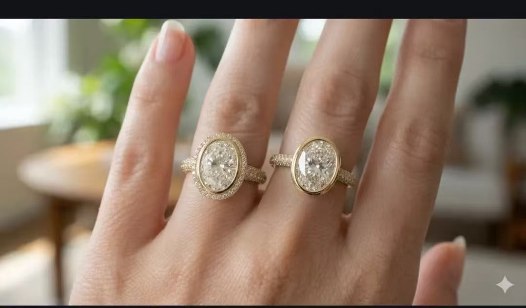 JEA 2-2 link 4K yellow gold 5ct moval cut E VS1 3EX cut with halo around the bezel no paved band lab diamond with IGI Certificate size 8.5  +hidden-halo 4-prong studs Oval 3ct each E VVS1 screw back 6ctw (Copy)