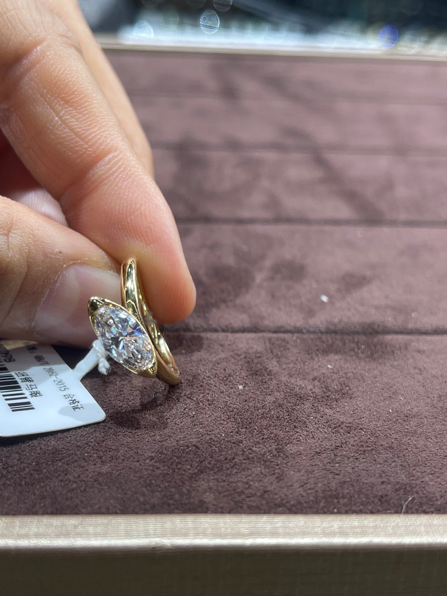 Tiktok livestream 14K Gold Solitaire Marquise east west Ring E VVS2