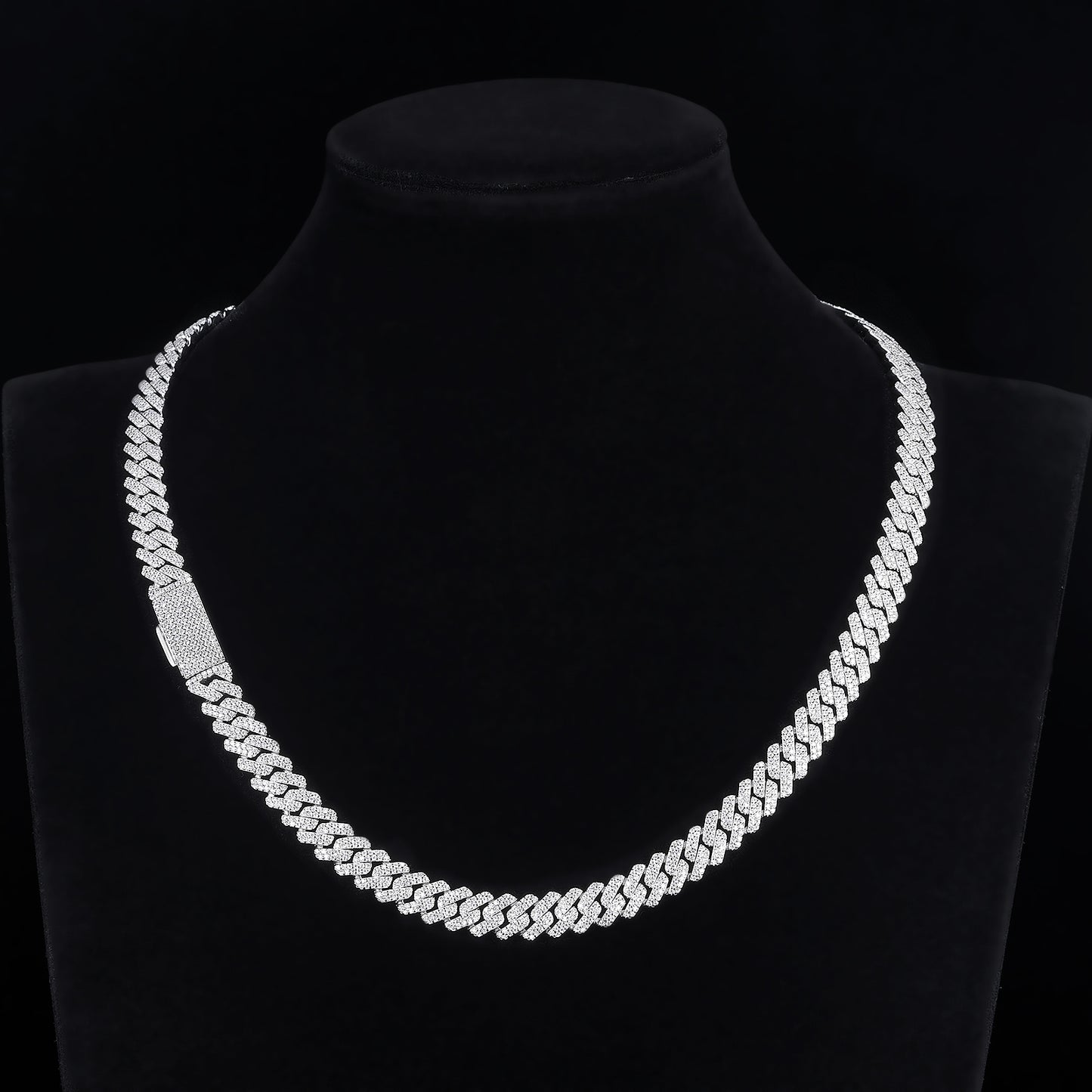 MOISSANITE Prong 8mm Necklace Rounded Prong Cuban Link Chain Necklace Choker,Solid 925 Sterling Silver 16"- 24" LengthsPASSES DIAMOND Tester