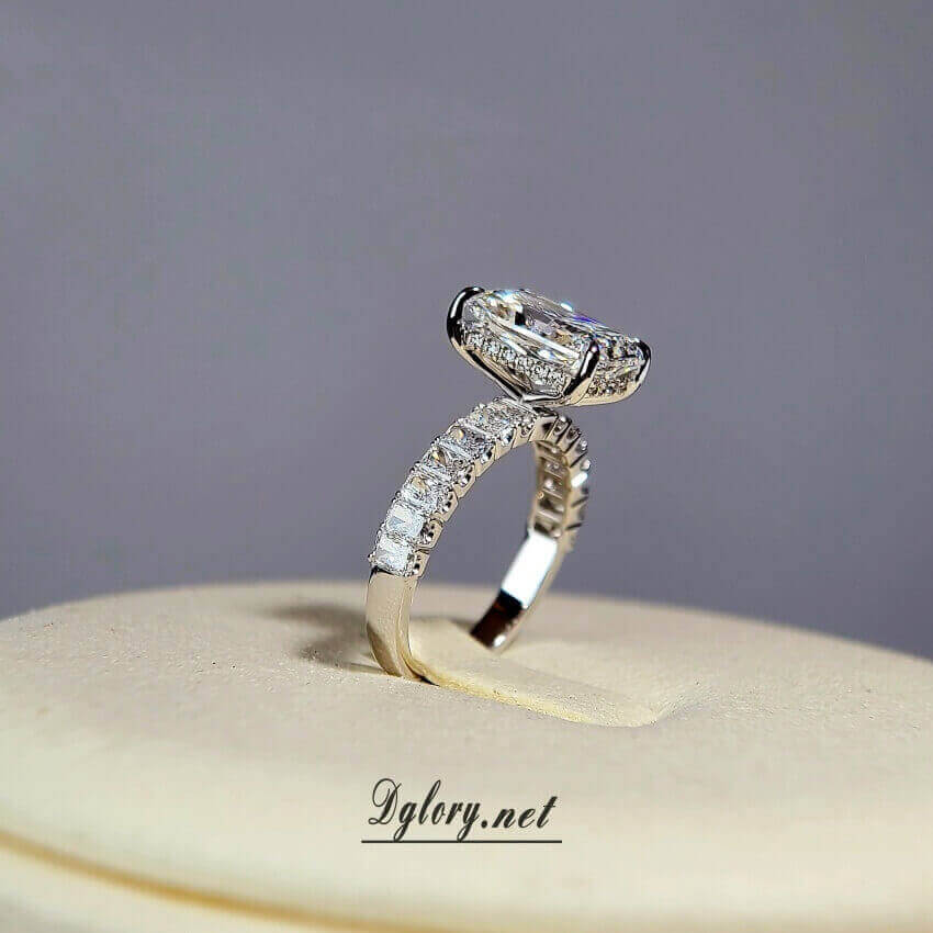 Lab Grown Diamond Ring,14K Gold 3.5 CT, F VS1, Radiant Cut Lab Diamond Engagement Ring,IGI Certified, Hidden Halo 2*3mm ,Lab Radiant Half Band (ST 0004)