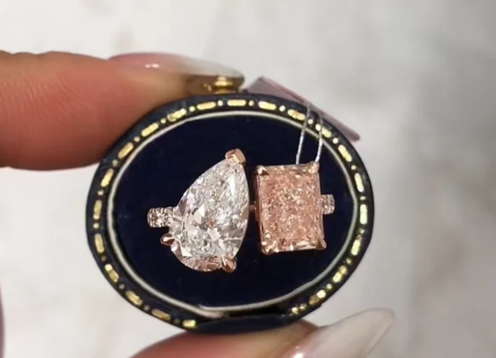 TO TIKTIOK LIVESTREAM 2-1 link 2 ring solid 14K yellow gold 4ct radaint E VVS2 2-row paved band + you and me ring 4ctw E VS1 with IGI Certificate  size 9