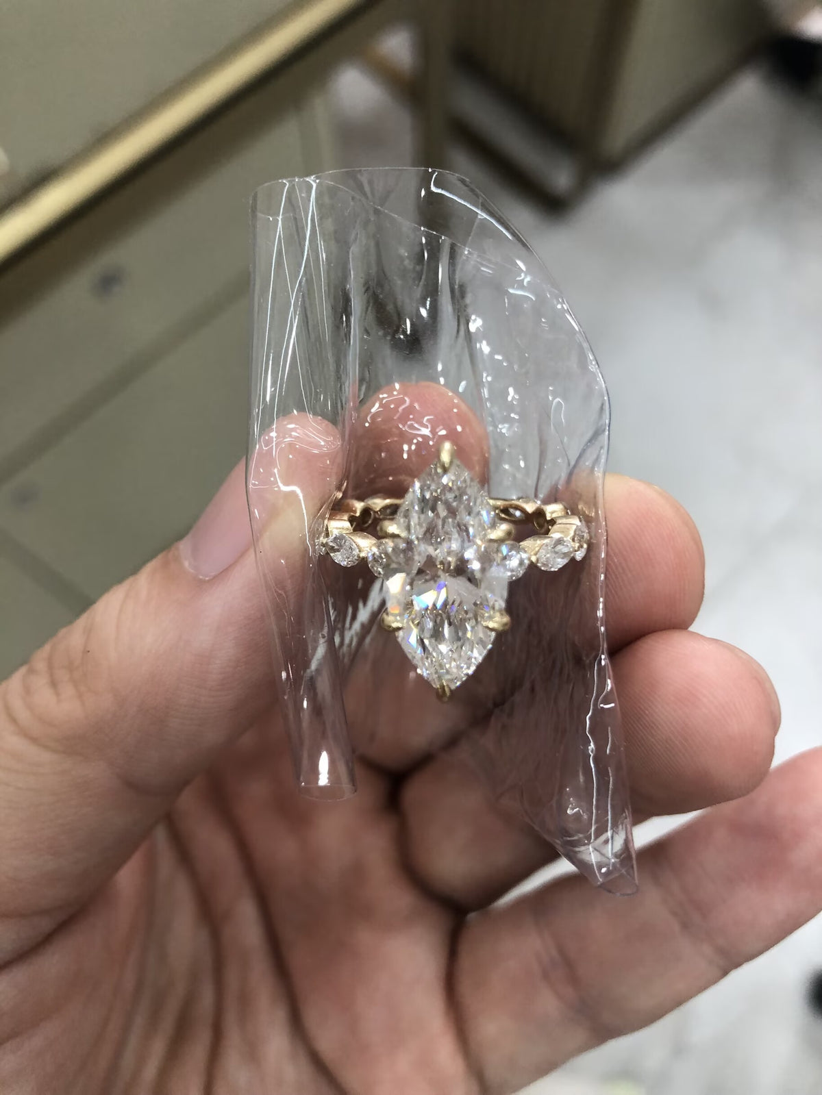 LI Tiktok livestream deposit 2-1 link 2 rings set 14K yellow gold 3ct Marquise E VS1 lab grown diamonds with IGI Certifiate +matching band round and marquise rotated size 5.5