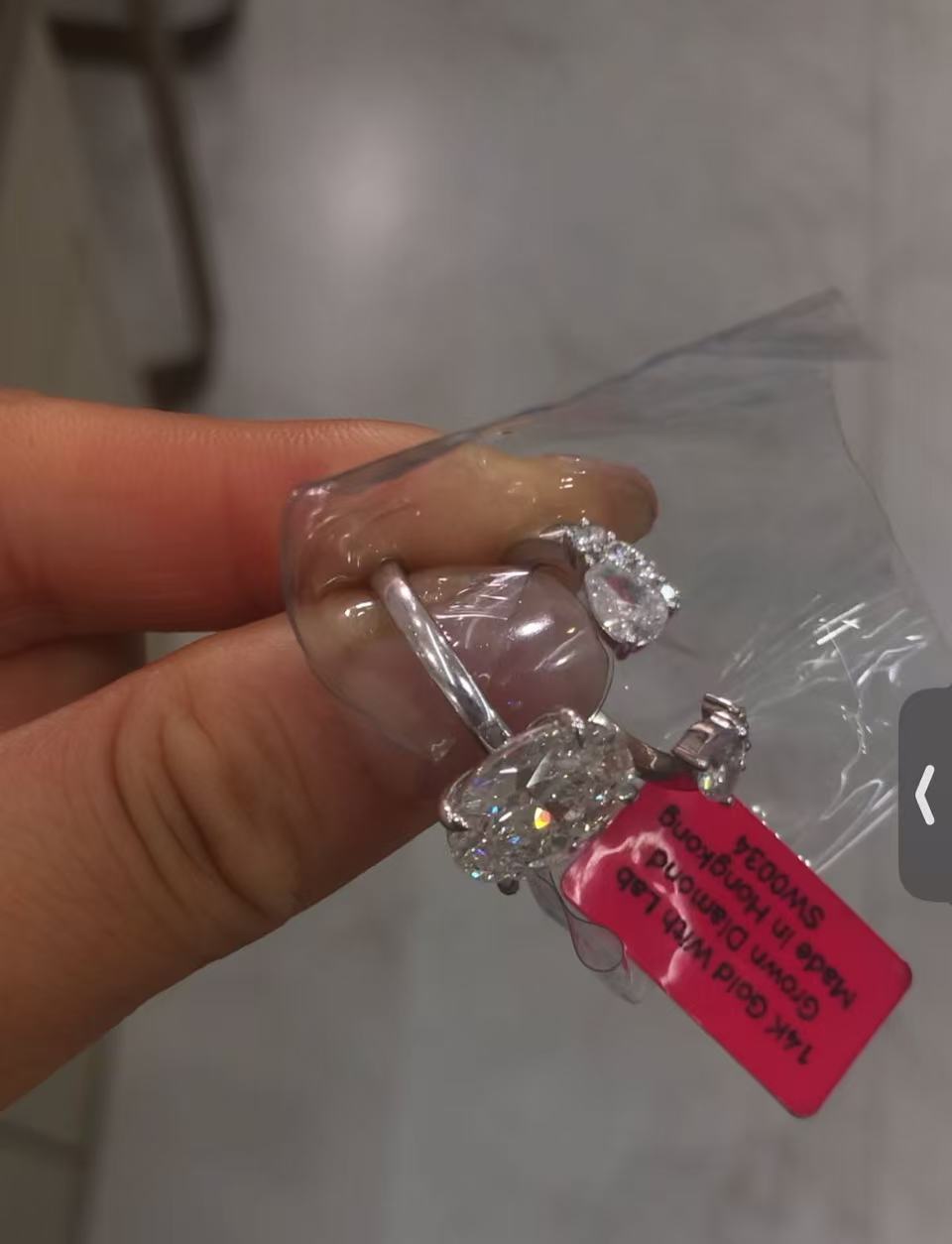 YO TIKTOK LIVESTREAM 2-1 LINK solid 14K white gold 5 CARATS Oval E color VS  Lab Grown Diamond Solitaire Ring with IGI certificate size 7.5 with a matching band side 2pcs pears