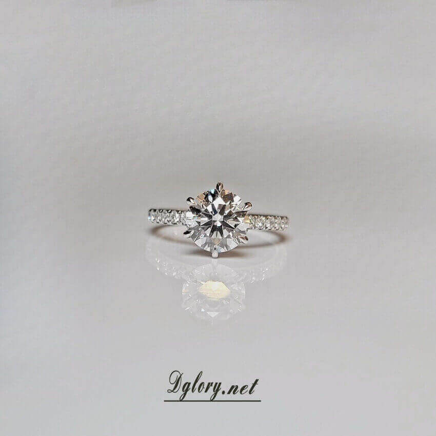Lab Created Diamond Engagement Ring, 14K, 2 CT, D VVS2, Lab Round Cut, IGI Certified, 6-Prong Ring, Lab Created Engagement Ring, Peved Band  (ST 0015)