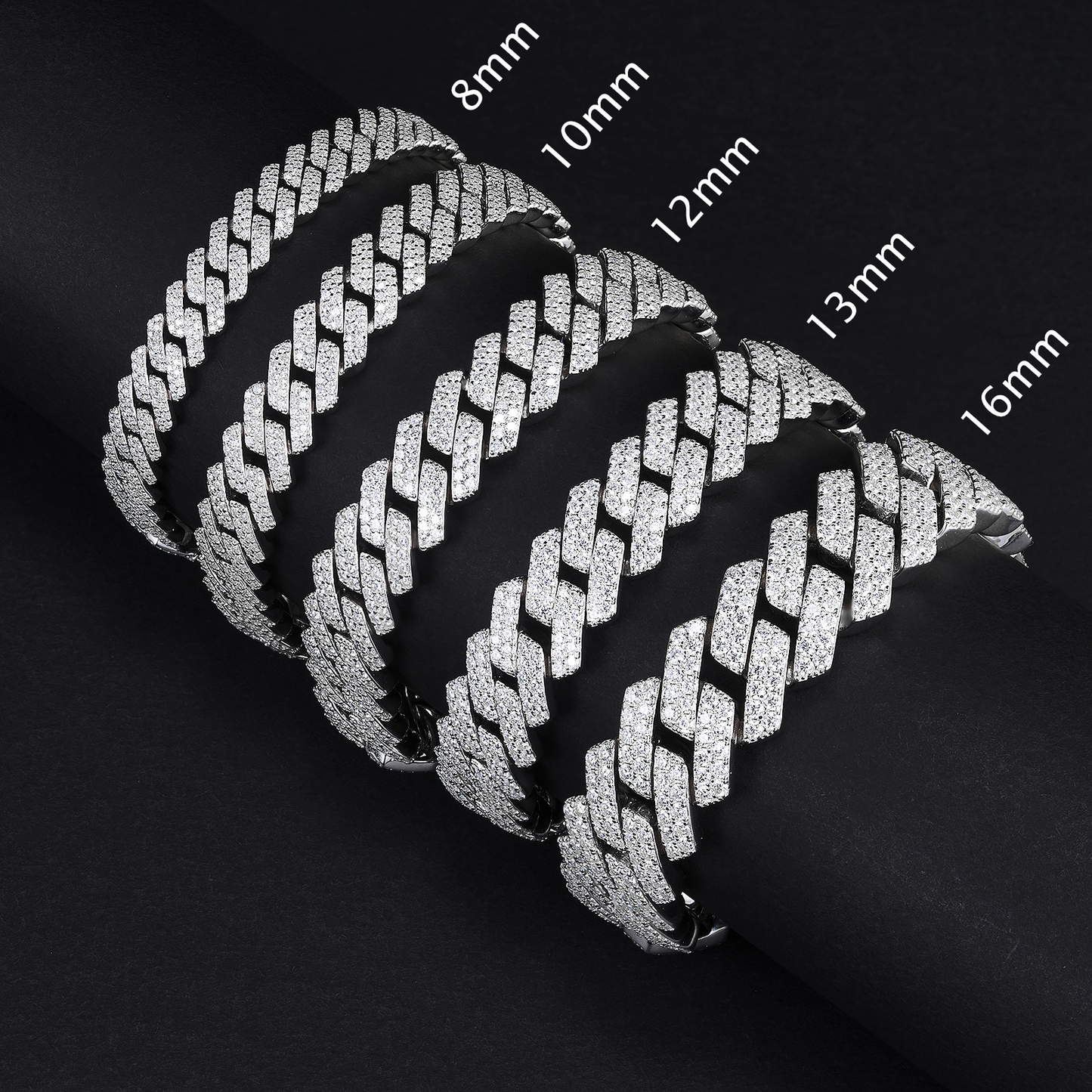 MOISSANITE Prong 13mm Bracelet Rounded Prong Cuban Link Chain Silver Chain, Solid 925 Sterling Silver,7"-8.5" Lengths, PASSES DIAMOND Tester