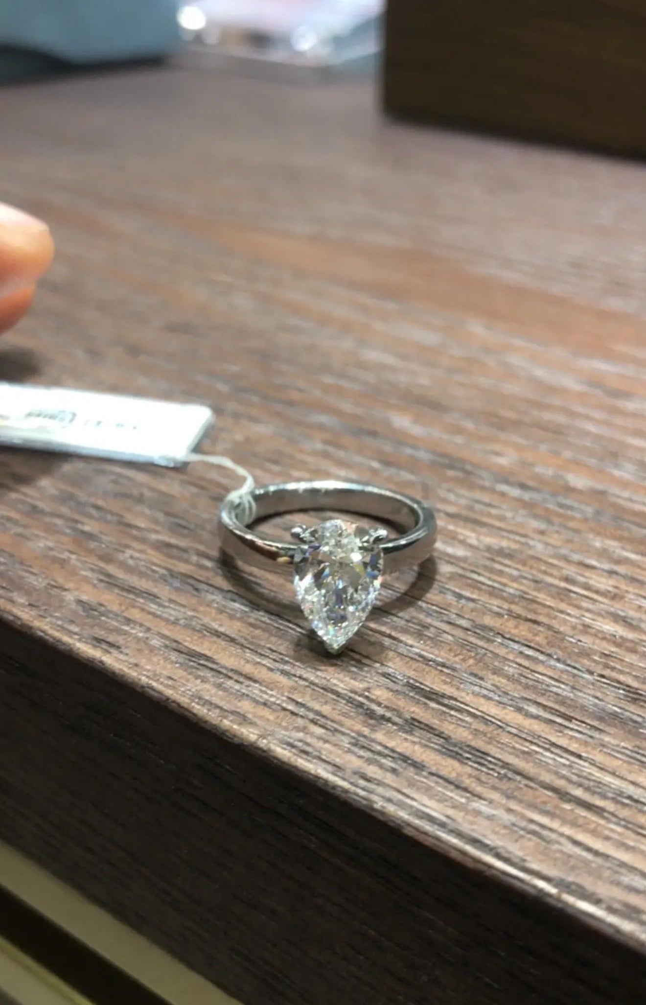 TIKTOK lIVESTREAM 14k white gold 2ct pear cut band width 1.8mm ring and band ring set