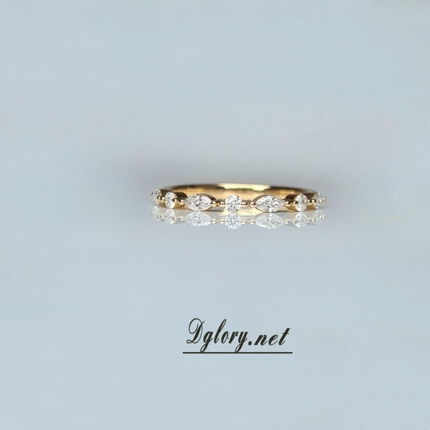 Solid 14K Yellow Gold 0.36TCW EF VS Lab Grown Created Diamond Band For Her,Marquise Anniversary Gift for Wife, Women Band,Wedding Ring Band