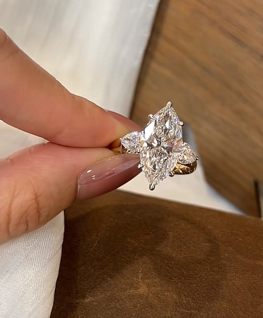 Su LINK 2-2 Tiktok livestream 14K all Yellow Gold(not 2-tone ) 3ct without ruby  Marquise lab grown diamonds Ring E VS1 size 7+Ashoka change to oval  2.5ct E VS1 size 6 (Copy)