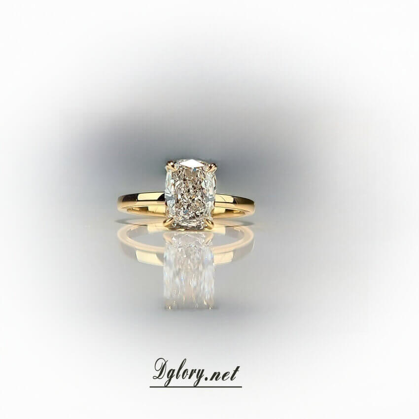 14K, 2 CT, D VS1, Lab Cushion Cut, Lab Grown Created Diamond Engagement Ring, IGI Certified, Plain Band Hidden Halo , Lab Cushion, Gift 4Her  (ST 0023)