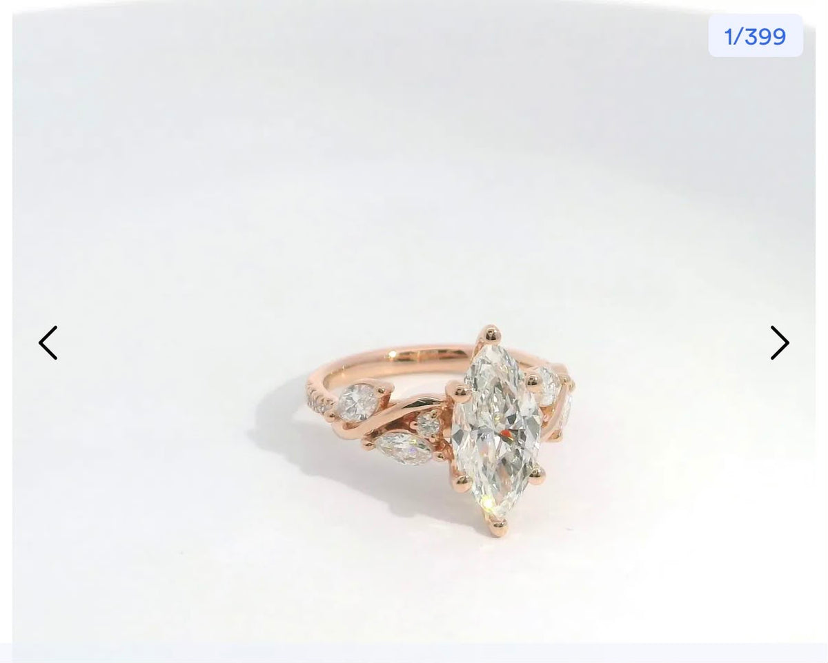 Des TIKTOK LIVESTREAM 3-1 depsoit link 14K yellow gold 1.6ct center marquise with IGI certificate girl ring nature inspired as picture lab grown diamond band ring  size 6.5