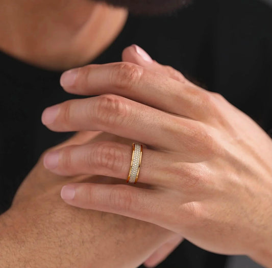 TIKTOK LIVESTREAM 2-1 link YAZ 18K Yellow Gold, 3-row paved eternity men band 1.3ctw lab diamond D VVS, size 7
