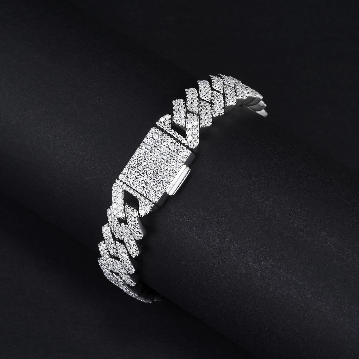 MOISSANITE Prong 13mm Bracelet Rounded Prong Cuban Link Chain Silver Chain, Solid 925 Sterling Silver,7"-8.5" Lengths, PASSES DIAMOND Tester