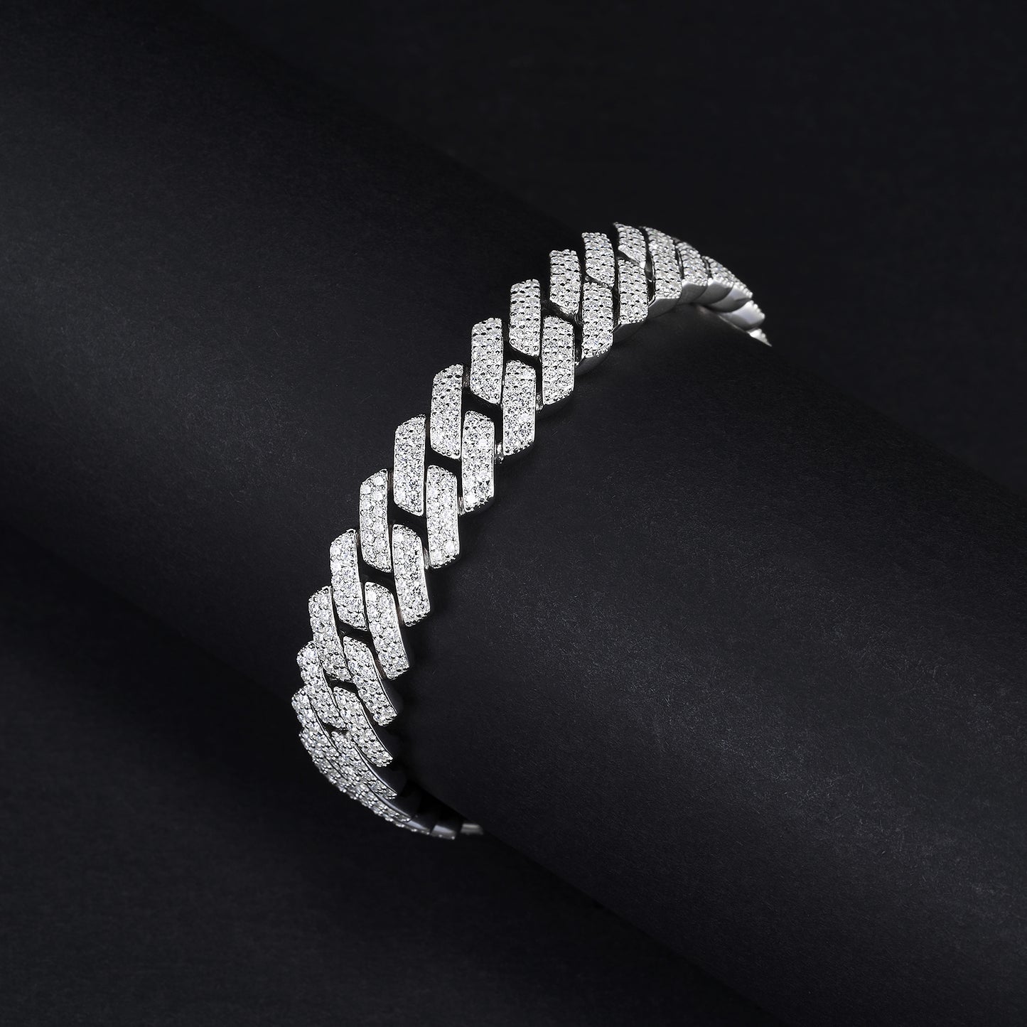 MOISSANITE Prong 12mm Bracelet Rounded Prong Handset Cuban Link Chain Bracelet 925 Sterling Silver 6.5"-8.5" Lengths PASSES DIAMOND Tester