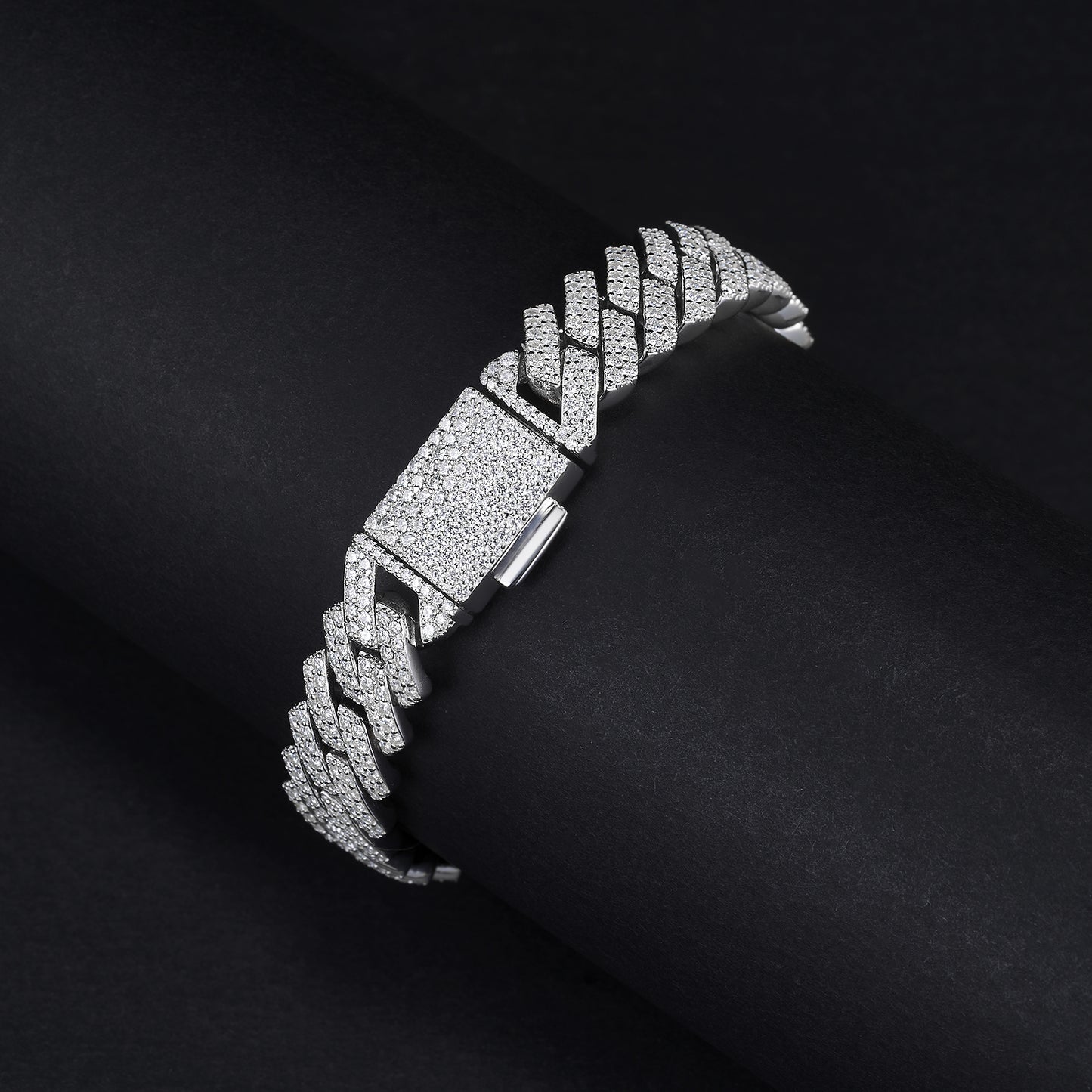 MOISSANITE Prong 12mm Bracelet Rounded Prong Handset Cuban Link Chain Bracelet 925 Sterling Silver 6.5"-8.5" Lengths PASSES DIAMOND Tester